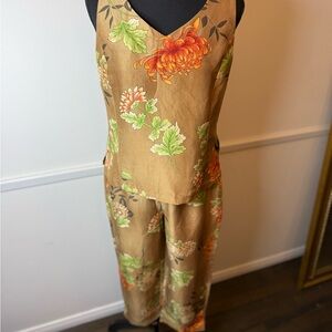 Valerie Stevens Silk Top with Green Leaf Pattern